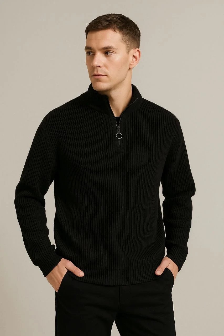 Men's Black Regular Fit Half Zip Selanik Knit Sweater 3