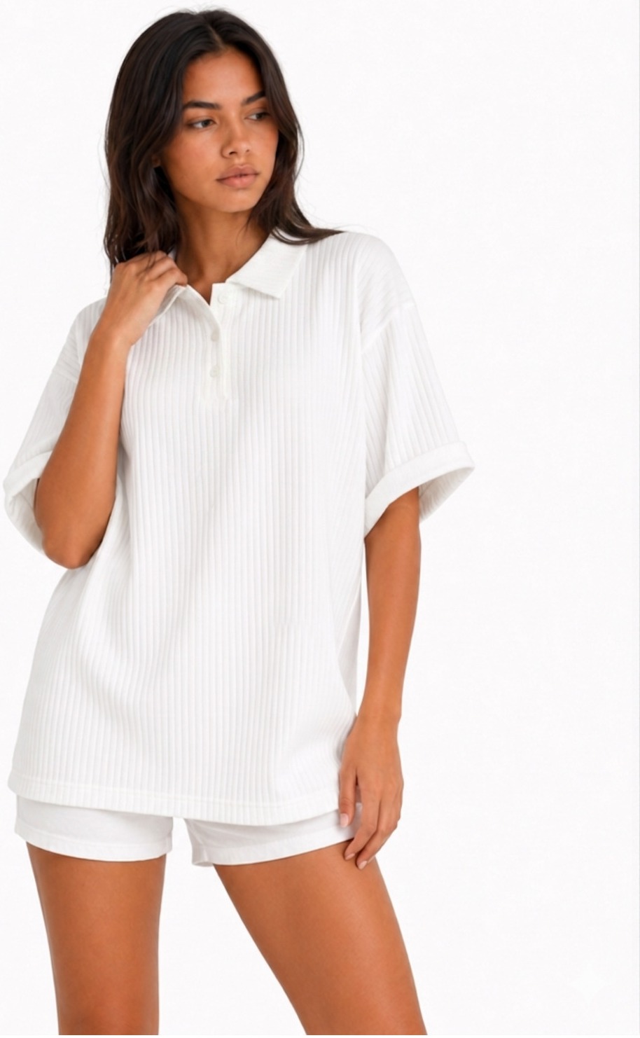 Jacquard Unisex Polo Neck Oversize Cotton T-Shirt 3