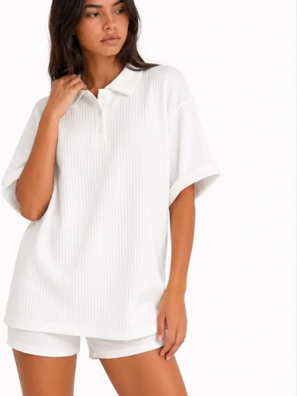 Jacquard Unisex Polo Collo Oversize Cotone T-shirt 3