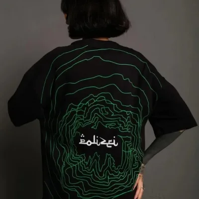 Ženski crni Oversize Bicikl izrez Leđa print kratki rukav Majica 1