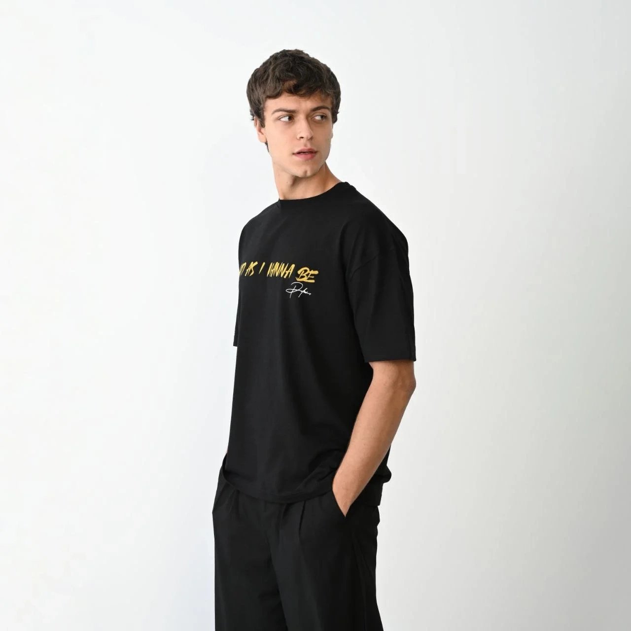 Muška crna regular biciklistička kragna štampana svakodnevna majica 3