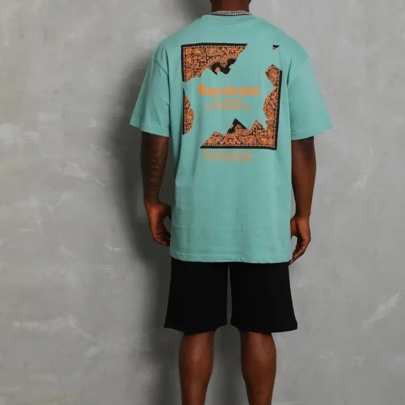 Men's Mint Green Oversized Bicycle Neck Printed T-Shirt