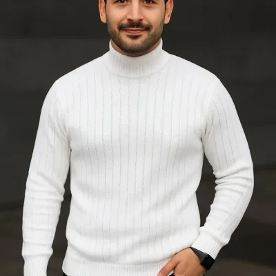 Set Triko 2-Copë me Jakë Peshkatari me Brinjë, i Bardhë dhe Zi, për Meshkuj 7