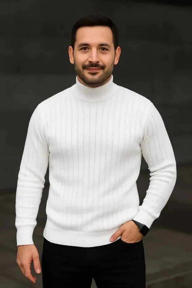 Masculin Alb-Negru Canelat Guler Turtleneck Tricou Set 2 7