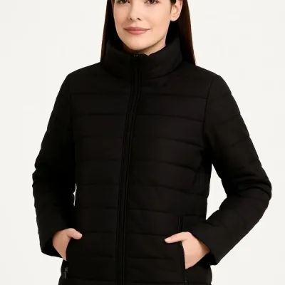 Dámska čierna bomber bunda, vodeodolná, prešívaná, podšitá, na zips 3