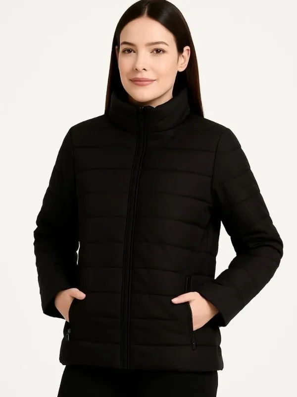 Dámska čierna bomber bunda, vodeodolná, prešívaná, podšitá, na zips 3