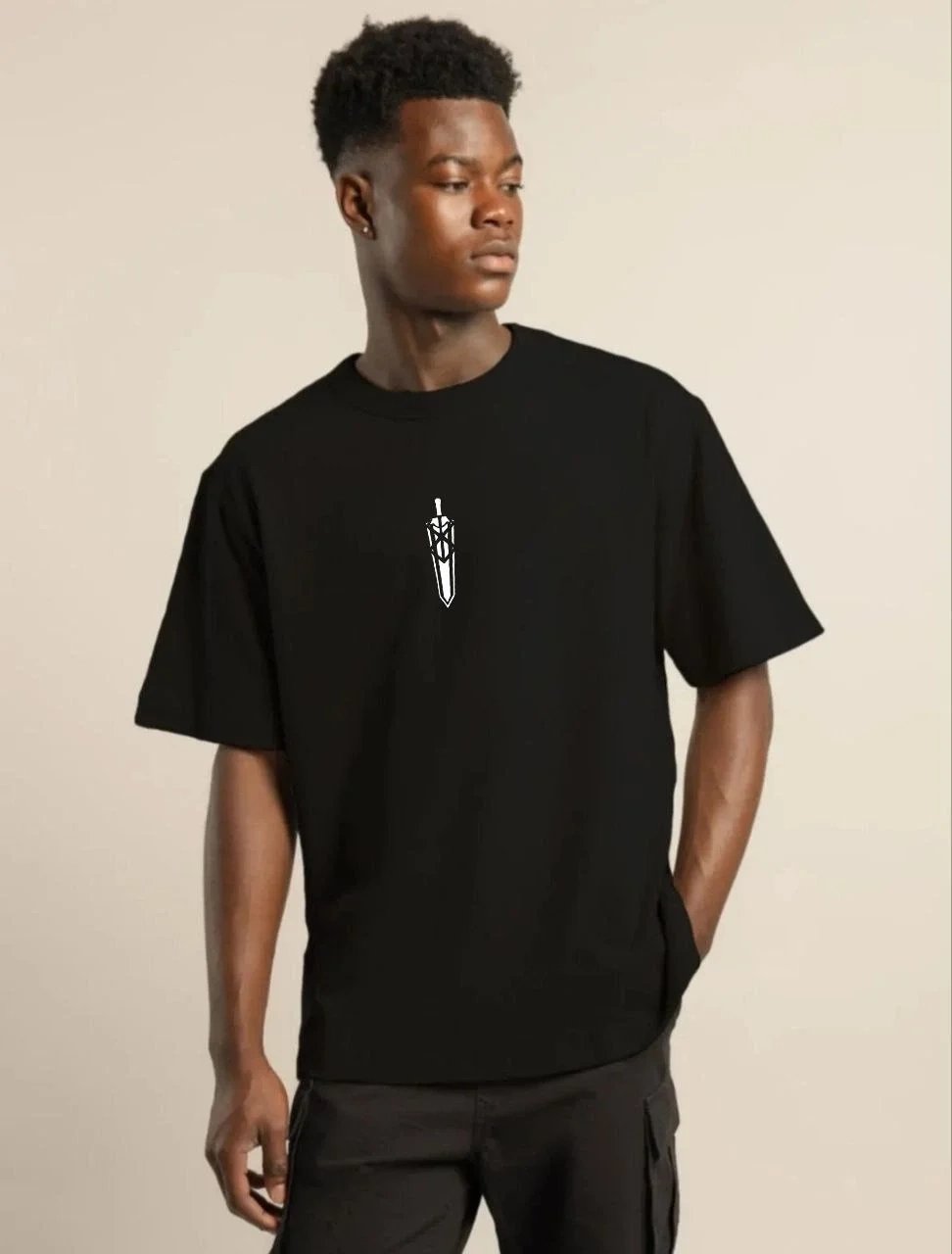 Men's Black Regular Fit Crew Neck Printed T-Shirt 1