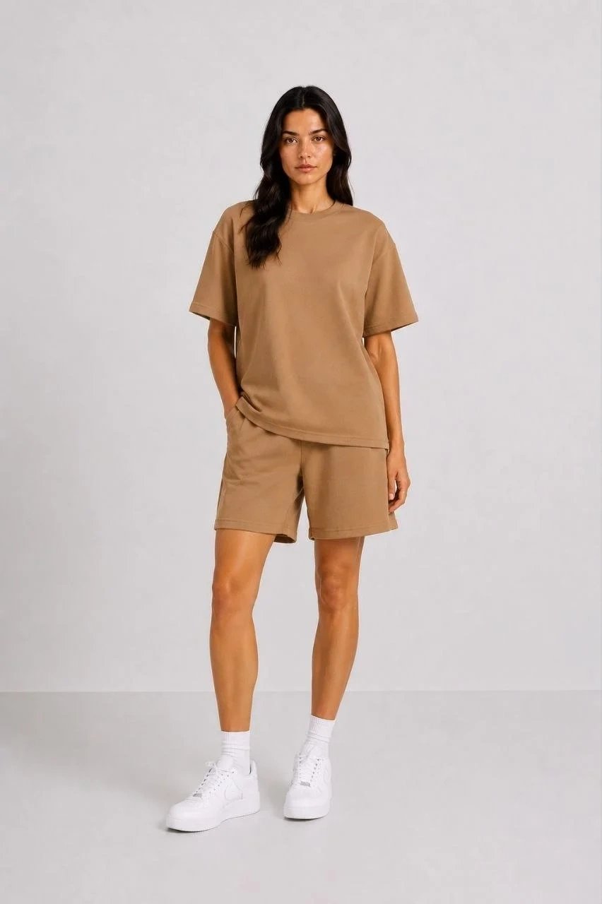 Damski brązowy oversize zestaw z miękkiego modal z kieszeniami 5