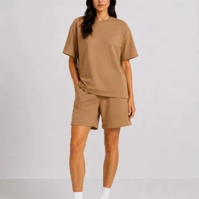 Ženski smeđi oversize modal mekani teksturirani set sa džepovima 5