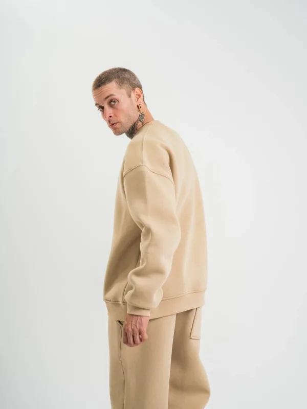Muški bež dugi rukav bicikli kragna 3 pređe pamučni debeli sweatshirt 4