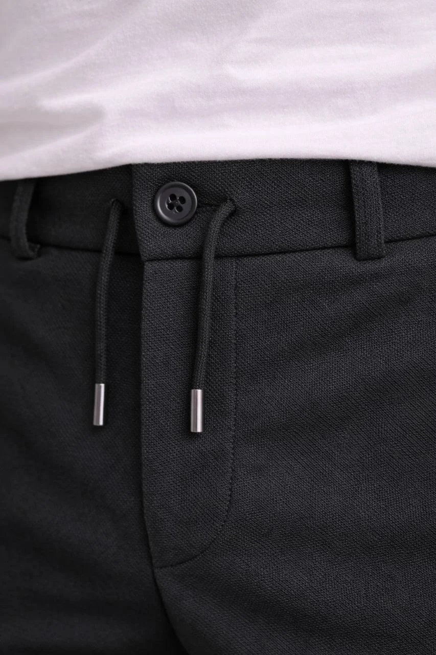 Erkek Siyah Modern Kesim Duble Paça Cepli Pantolon