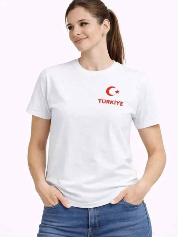 تيشيرت نسائي أبيض مطبوع عليه هلال ونجمة قميص مشجع 2