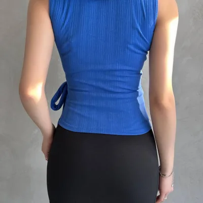 Strap Front Cross Tie Blouse Fuchsia 5