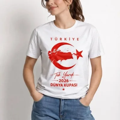 Women's White Turkey Crescent Star World Cup Fan Printed T-Shirt 2
