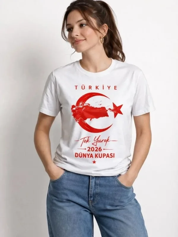 Women's White Turkey Crescent Star World Cup Fan Printed T-Shirt 2