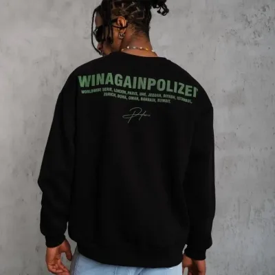 Férfi Fekete Oversize Kerékpárnyakú 3 Szálas Pamut Nyomott Sweatshirt 1