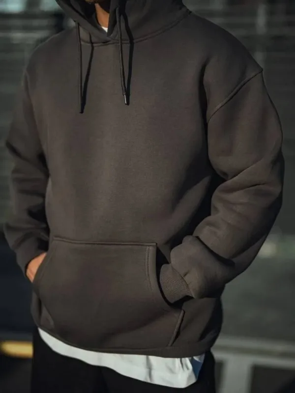 Pánské kouřové třívrstvé bavlněné mikiny s kapucí basic 1