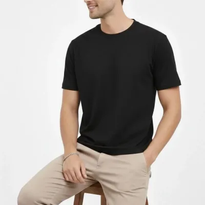 Bărbați Negru Regular Guler Bicicletă Drept Mânecă Scurtă Tricou 4