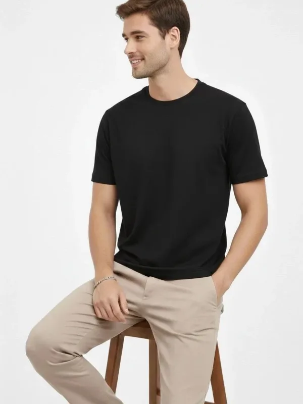 Bărbați Negru Regular Guler Bicicletă Drept Mânecă Scurtă Tricou 4