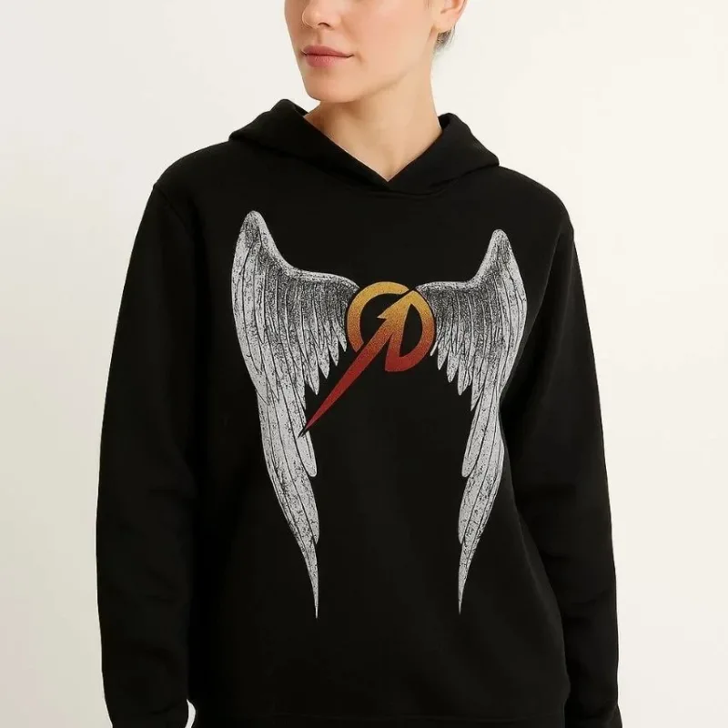 Męski Czarny Oversize Kaptur Przód Tył Nadruk Sweatshirt