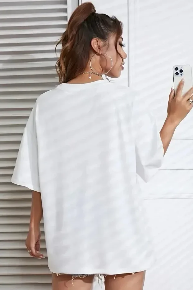 Ženska Bela Oversize Bicikli Kragna Print Majica 2