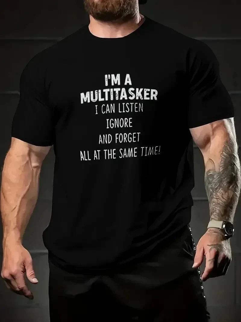 Pánské černé krátké tričko s vtipným potiskem Multitasker