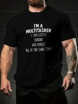 Pánské černé krátké tričko s vtipným potiskem Multitasker