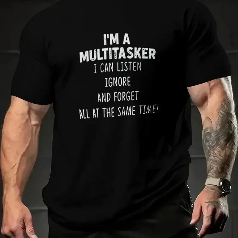 Muški crni smiješni multitasker printani kratki rukav majica