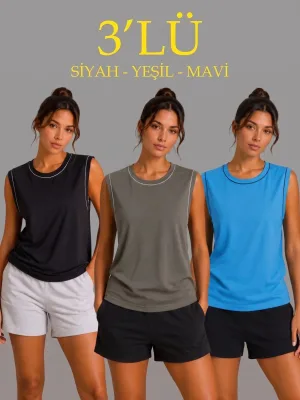Set me 3 atlete femërore pa mëngë, me jakë biçiklete
