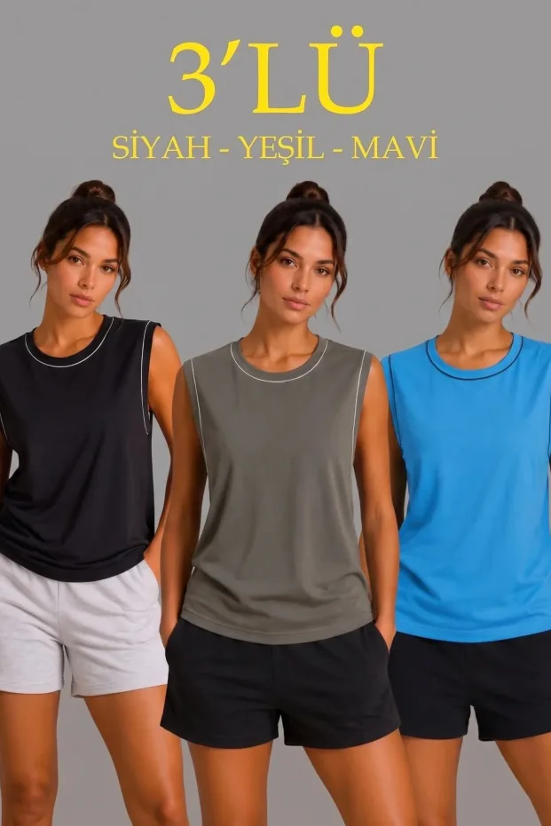 Women's 3-Piece Set Scoop Neck Sleeveless Sports Tank Top 1