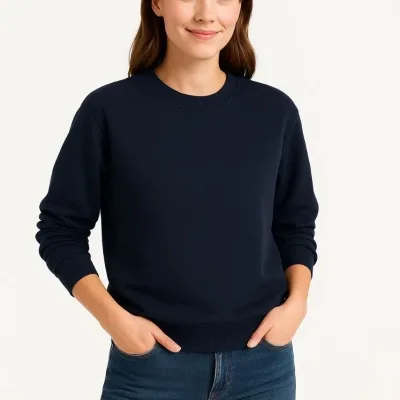 Women's Navy 3-Thread Cotton Crew Neck Sweatshirt 1