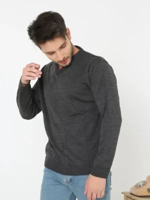Masculin Antracit Tesatura Tricou V-Neck Maneca Lunga