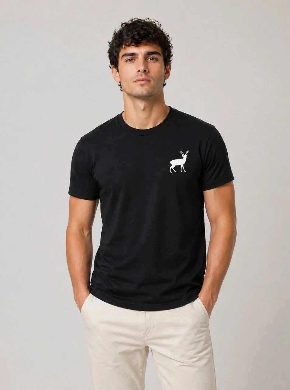 Muški crni biciklistički ovratnik minimal jelen logo majica