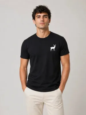 Muški crni biciklistički ovratnik minimal jelen logo majica