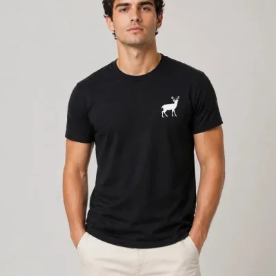 Muški crni biciklistički ovratnik minimal jelen logo majica 1