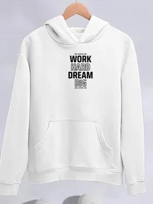 Dámský bílý oversized bavlněný sweatshirt s kapucí, kapsami a potiskem