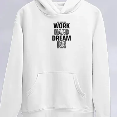 Dámský bílý oversized bavlněný sweatshirt s kapucí, kapsami a potiskem 1