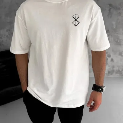 Fehér Oversize Kerékpárnyakú Nyomott Nyári Póló 1