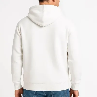 Pánský bílý 3-nitní bavlněný sweatshirt s celo zipem, kapucí a kapsami 2