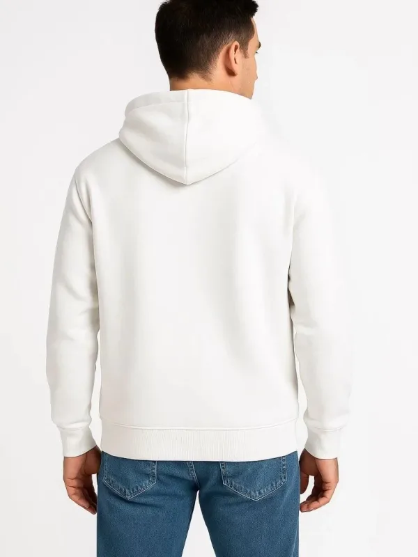Pánský bílý 3-nitní bavlněný sweatshirt s celo zipem, kapucí a kapsami 2