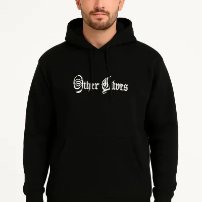 Bărbați Negru 3 Fire Bumbac Imprimat Glugă Cangur Buzunar Sweatshirt 2