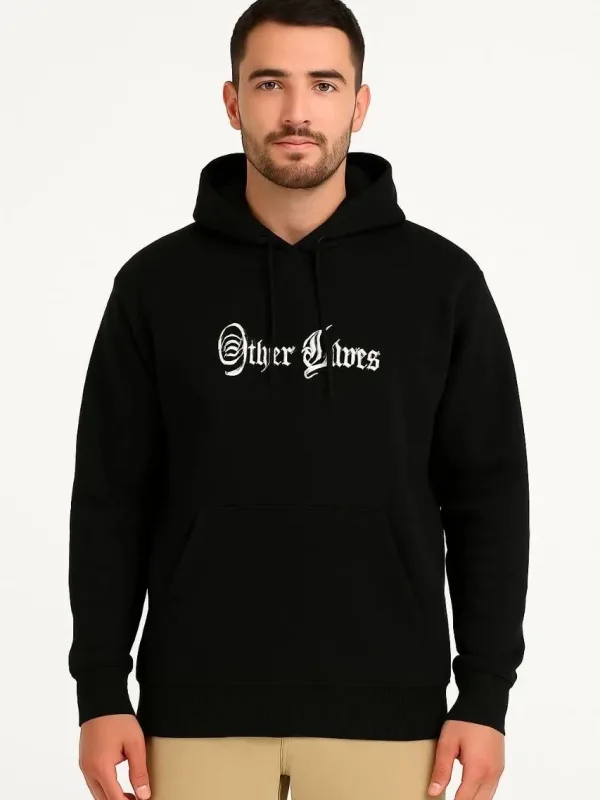 Bărbați Negru 3 Fire Bumbac Imprimat Glugă Cangur Buzunar Sweatshirt 2