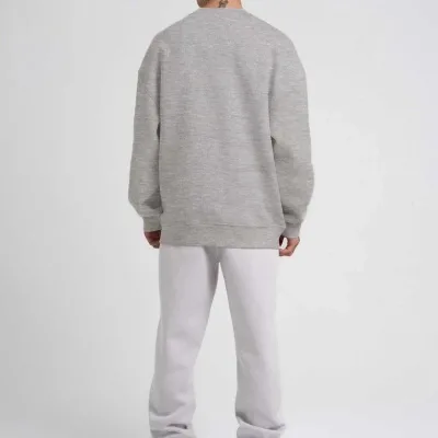 Pánský šedý oversize cyklistický výstřih 3-nitný bavlněný sweatshirt 3