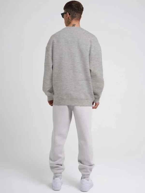 Pánský šedý oversize cyklistický výstřih 3-nitný bavlněný sweatshirt 3