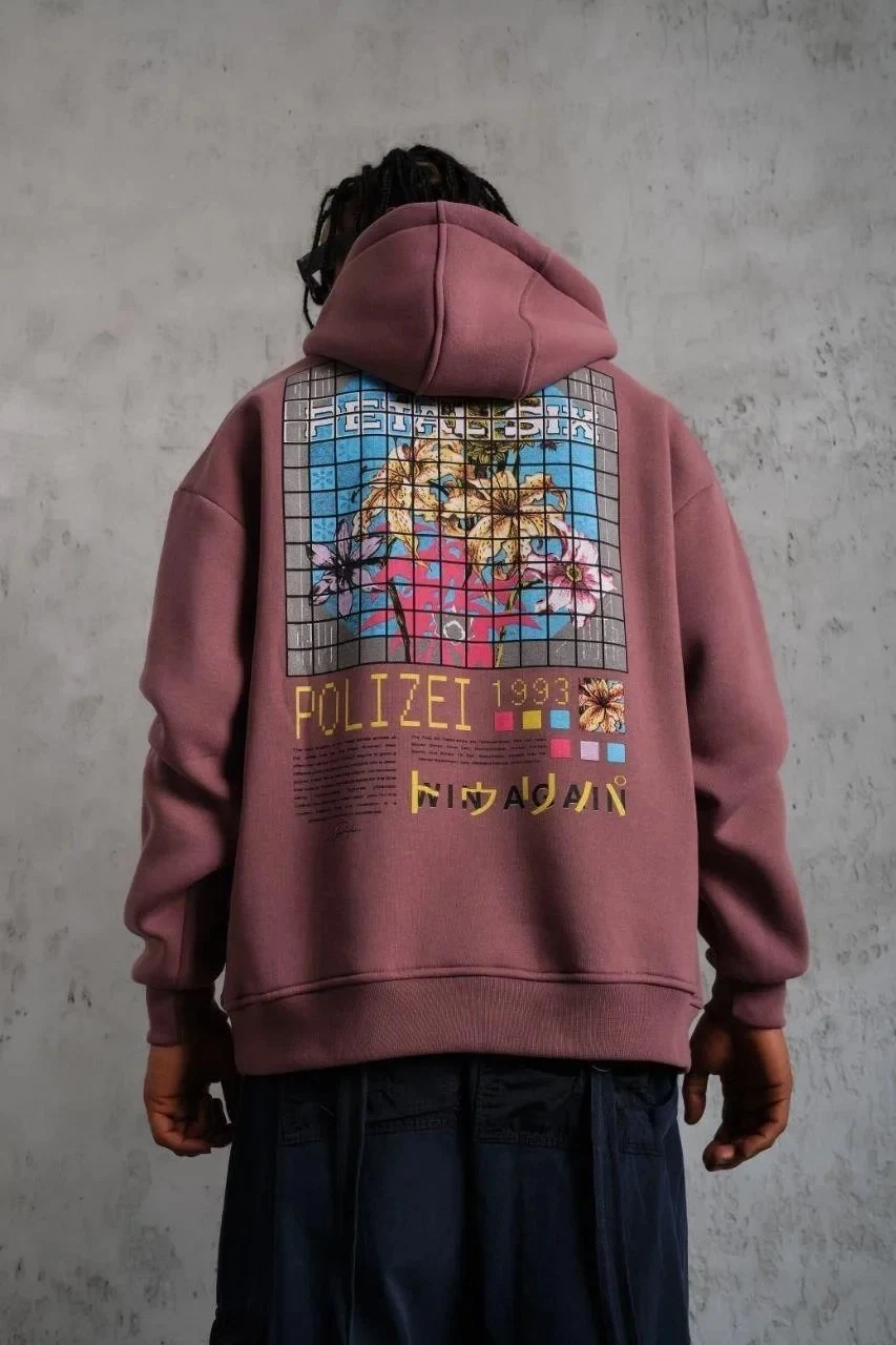 Bărbat Trandafir Uscat Oversize 3 Fire Bumbac Imprimat Glugă Sweatshirt