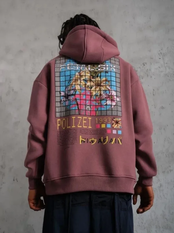 Bărbat Trandafir Uscat Oversize 3 Fire Bumbac Imprimat Glugă Sweatshirt 1