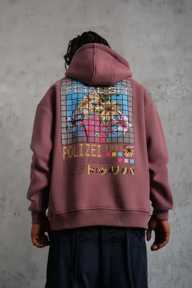 Bărbat Trandafir Uscat Oversize 3 Fire Bumbac Imprimat Glugă Sweatshirt 1