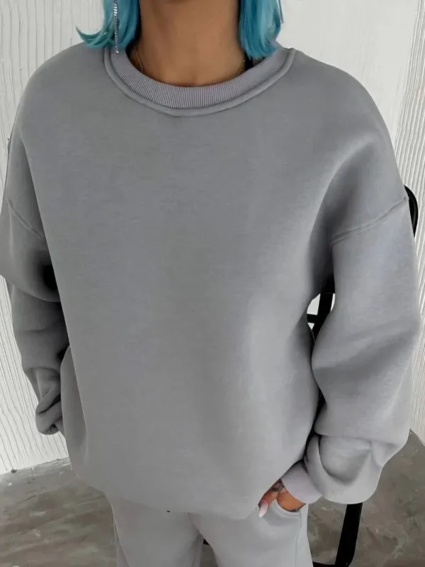 Women's Gray 3-Thread Cotton Scoop Neck Basic Sweatshirt 2