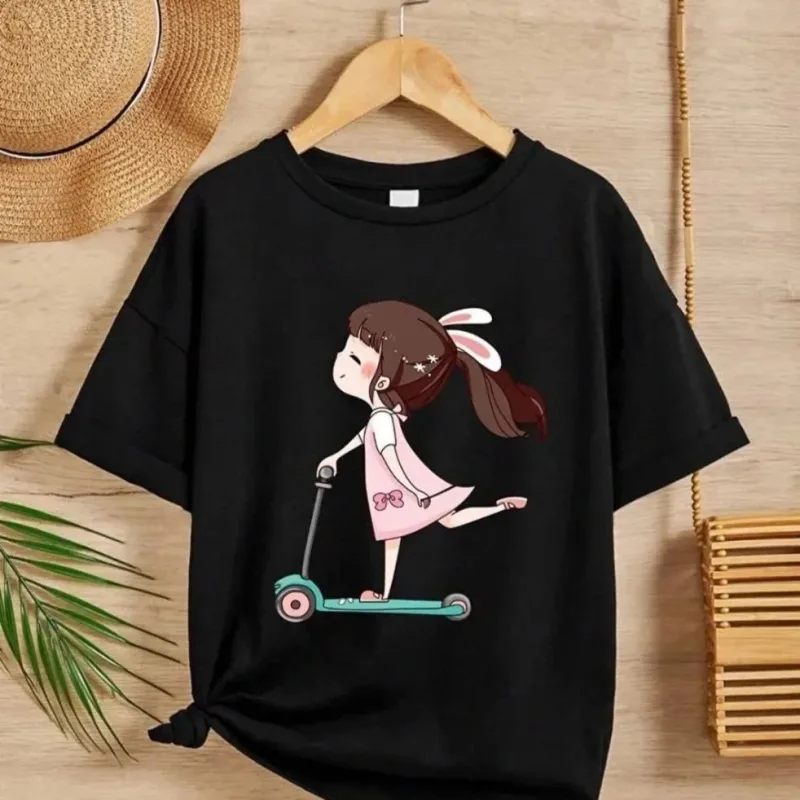 Keç Zarok Reş Stûyê Bisîklet Çapkirî T-Shirt