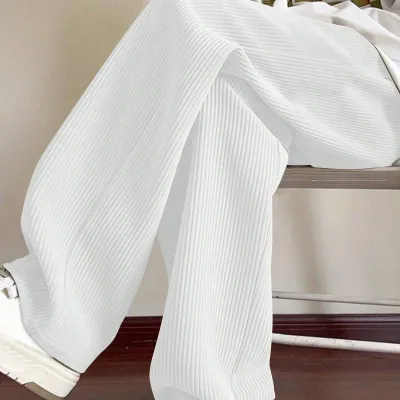 Mêr Pantolona Baggy Spî Bi Ribbed Ottoman û Qalibê Rehet 2